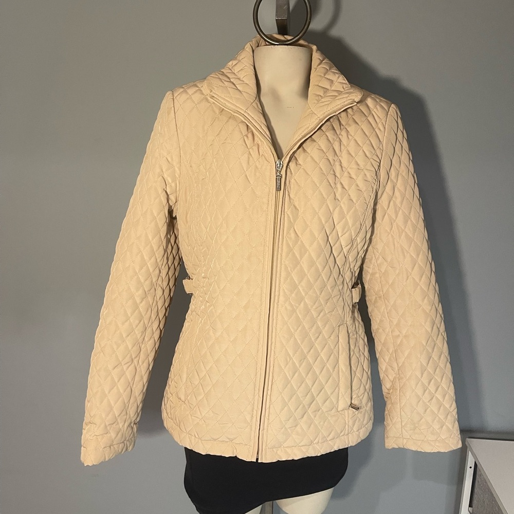 Worthington tan lightweight quilted jacket coat woman size small
